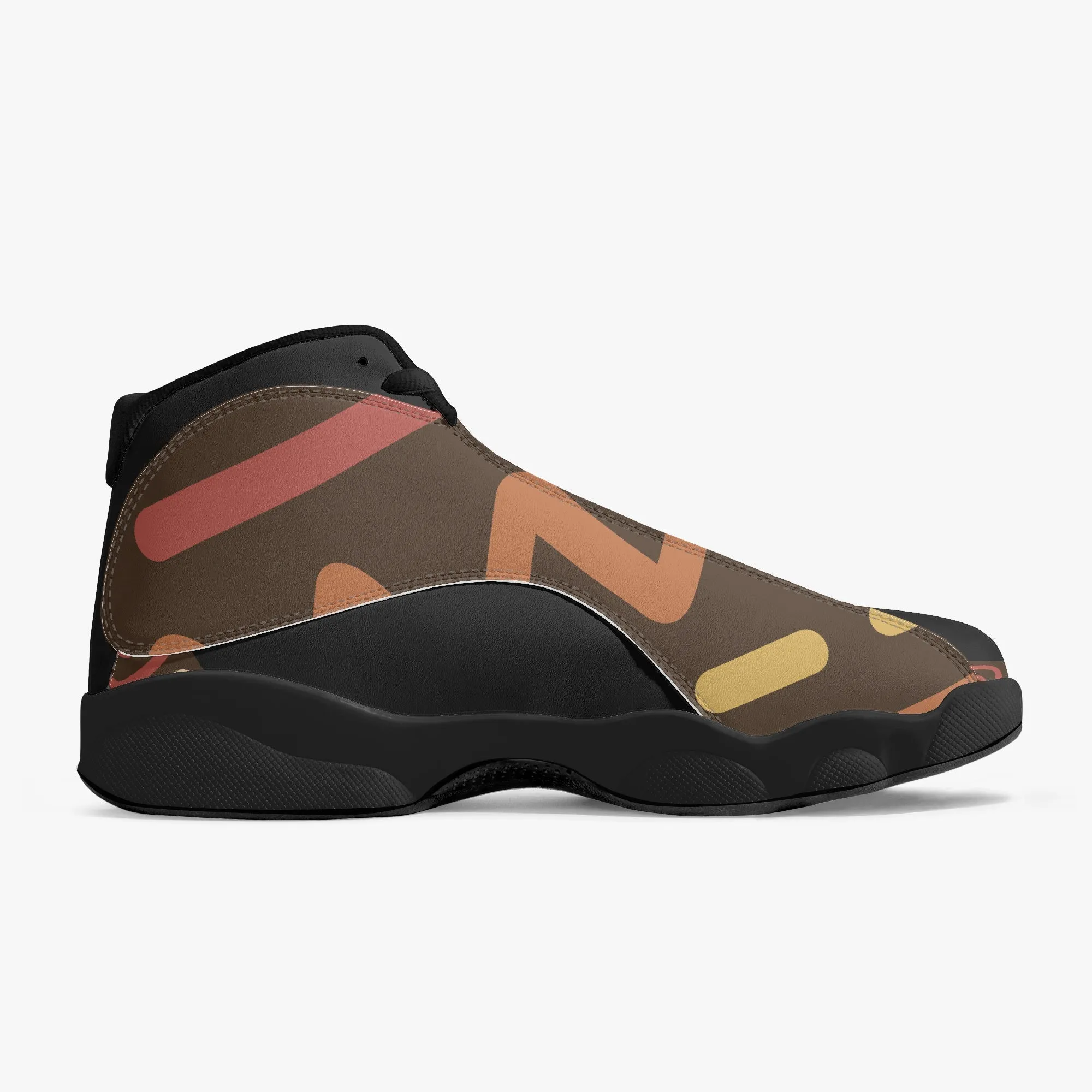 326. Black Sole High-Top Leather Basketball Sneakers
