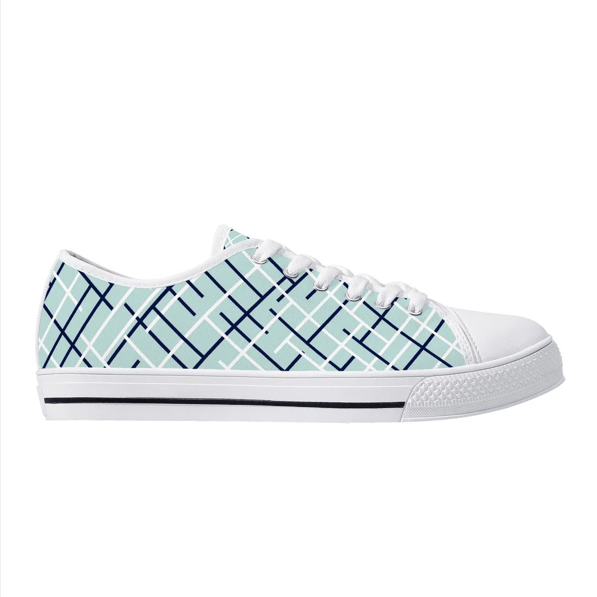 Aqua with Abstract Line Design Canvas Sneakers