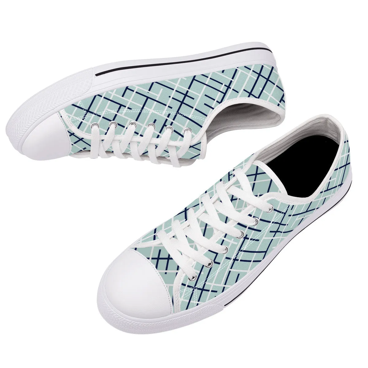 Aqua with Abstract Line Design Canvas Sneakers