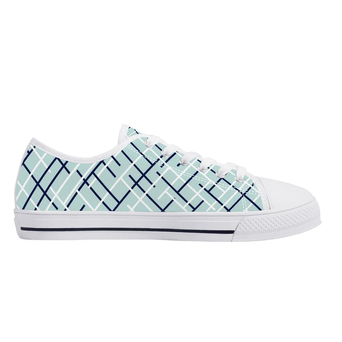 Aqua with Abstract Line Design Canvas Sneakers