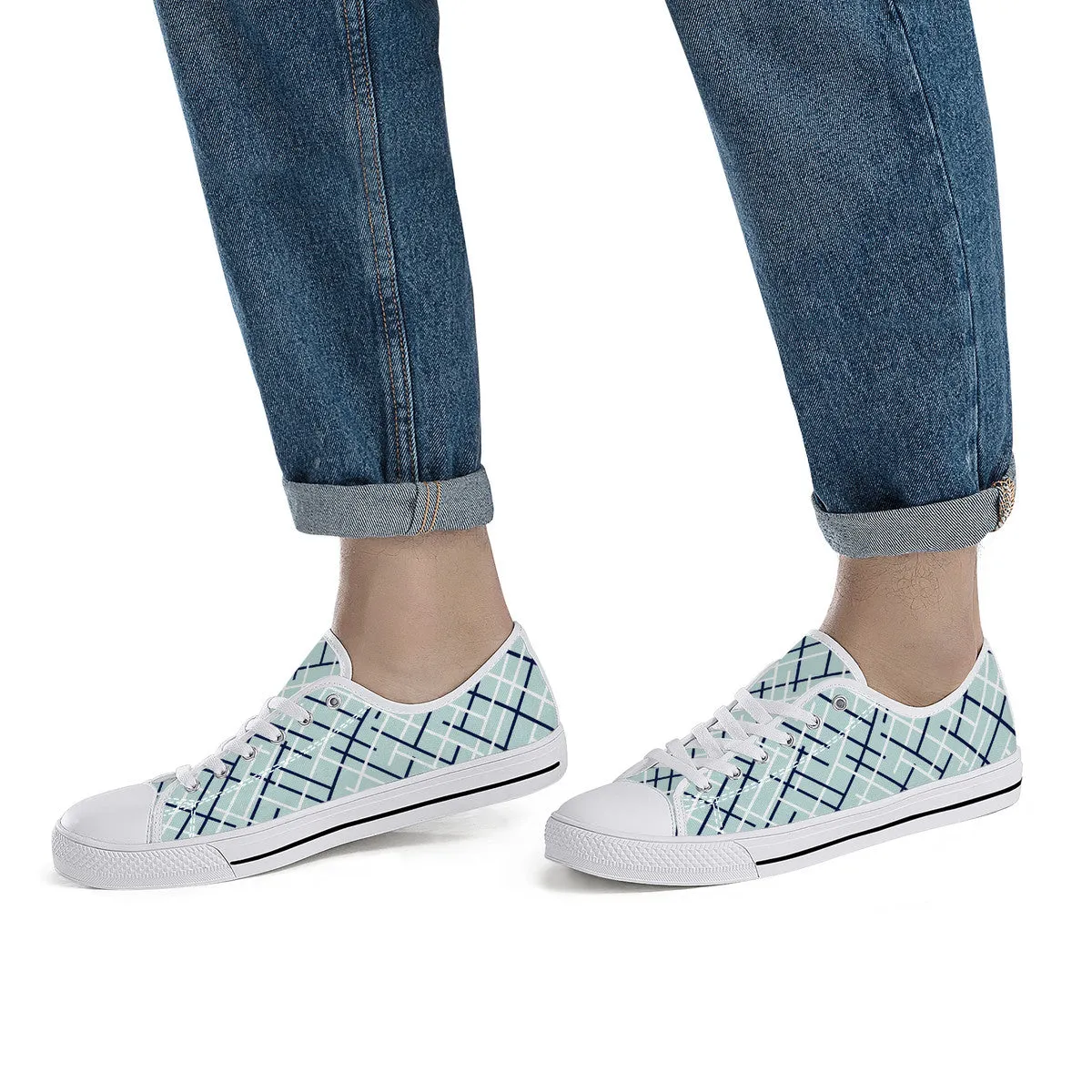 Aqua with Abstract Line Design Canvas Sneakers