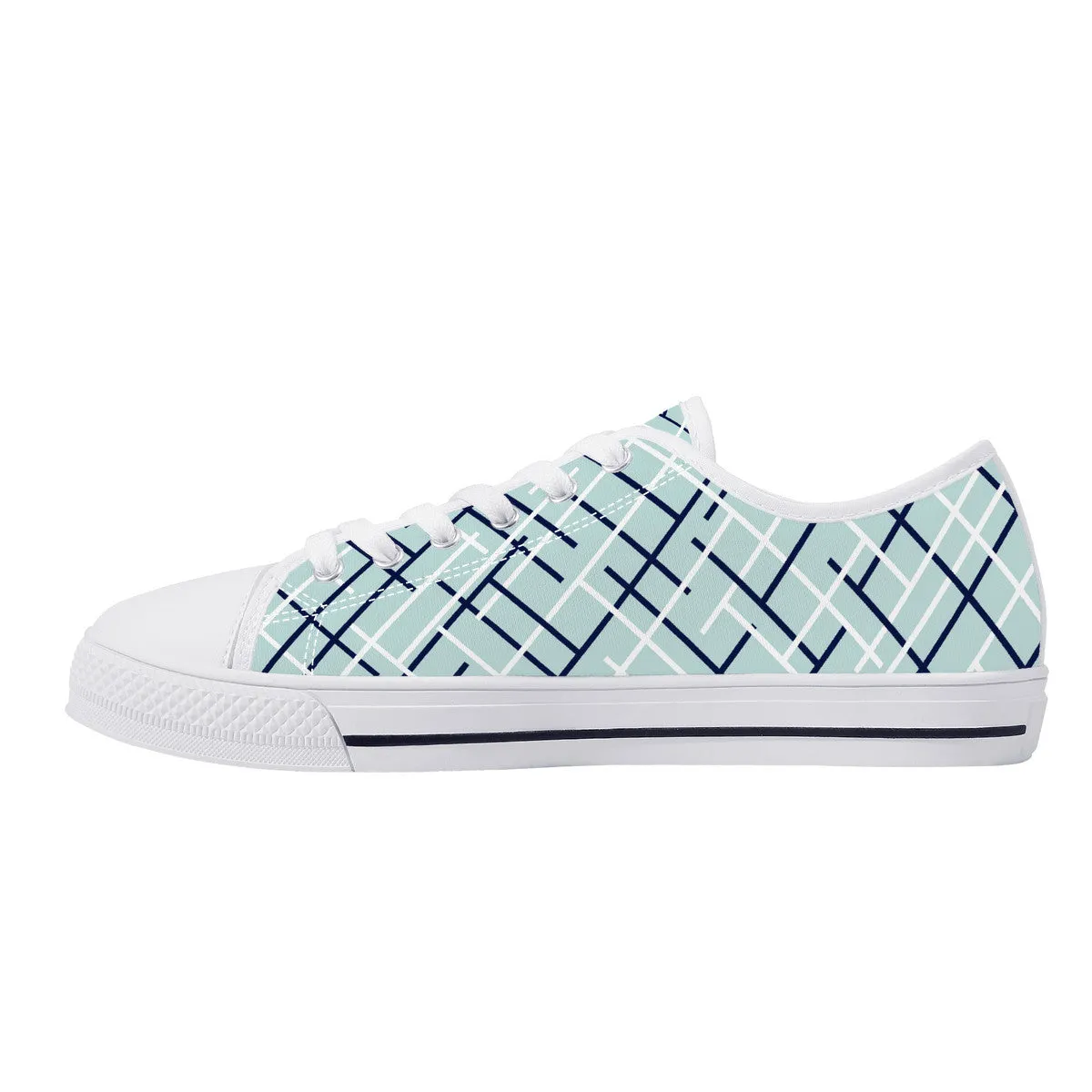 Aqua with Abstract Line Design Canvas Sneakers