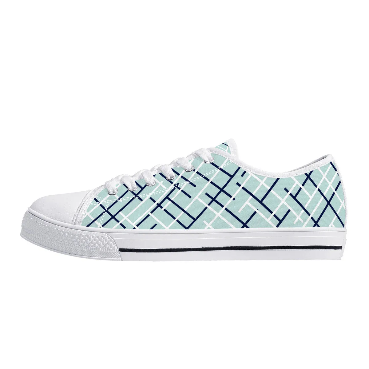 Aqua with Abstract Line Design Canvas Sneakers