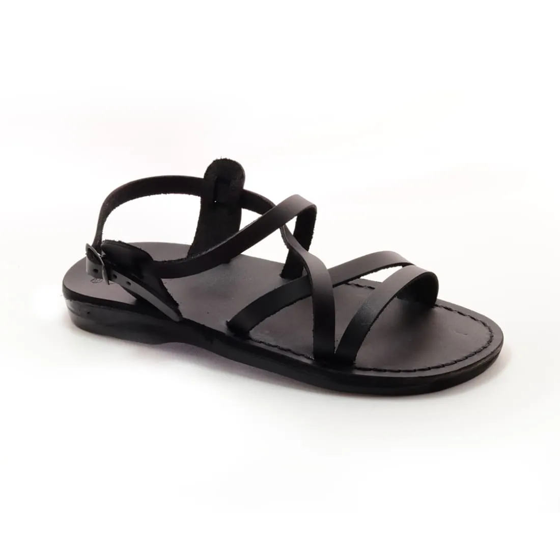 Ares - Black leather sandal with ankle strap