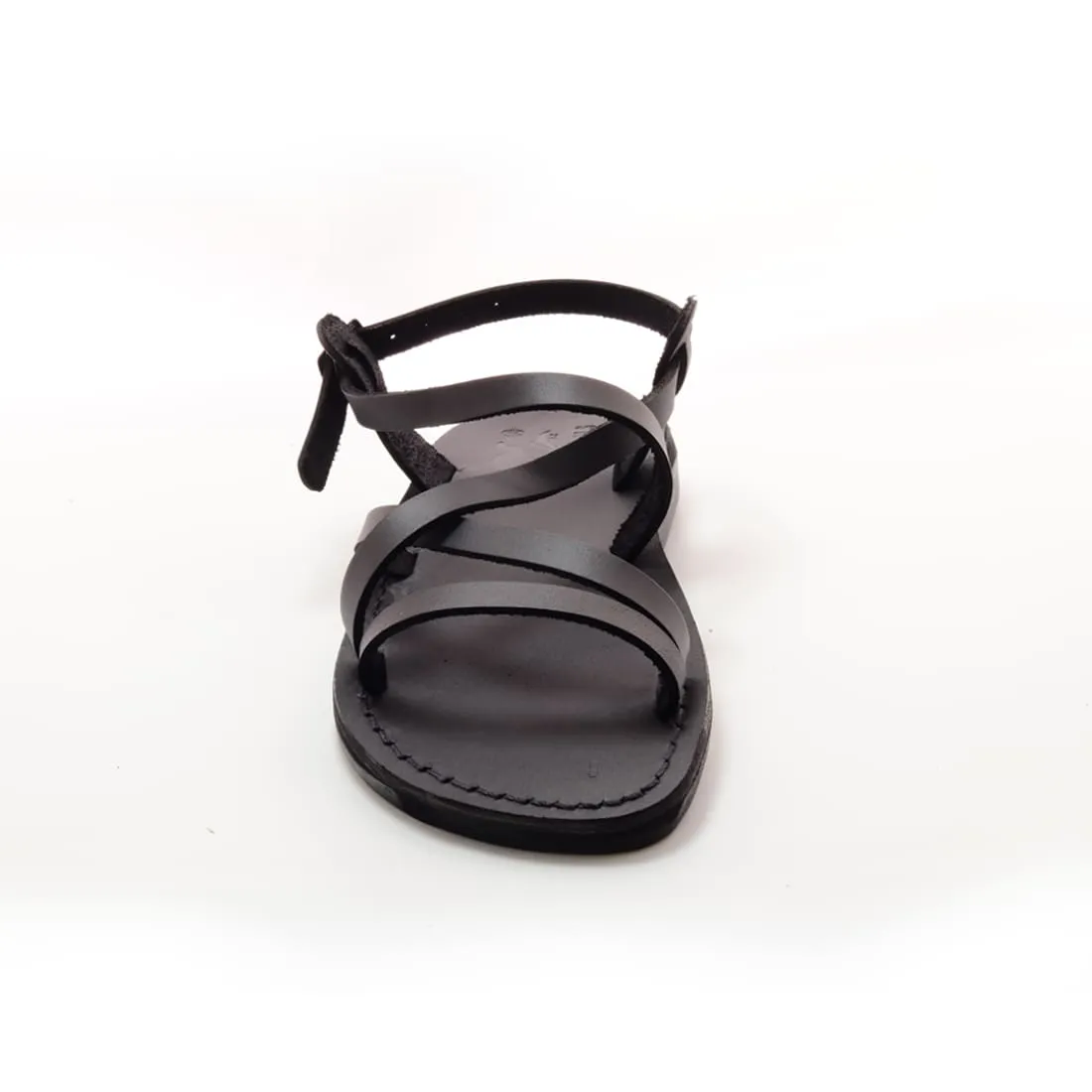 Ares - Black leather sandal with ankle strap