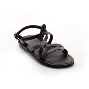 Ares - Black leather sandal with ankle strap