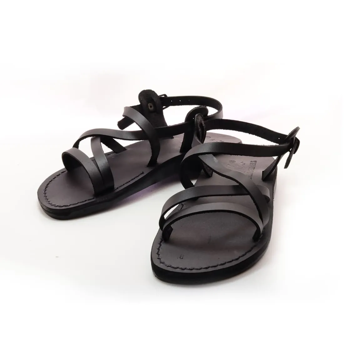 Ares - Black leather sandal with ankle strap