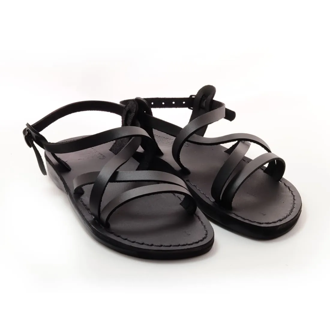 Ares - Black leather sandal with ankle strap