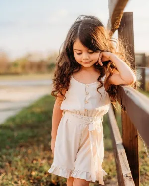 Ashton Tie-Strap Ruffle Romper - Cream 3T