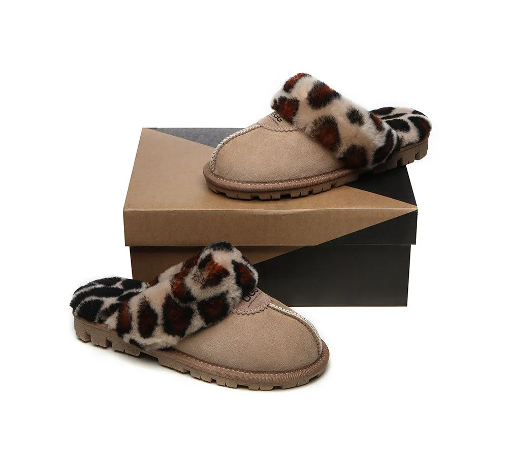 AUSTRALIAN SHEPHERD® UGG Slippers Women Double Face Sheepskin Wool Leopard Print
