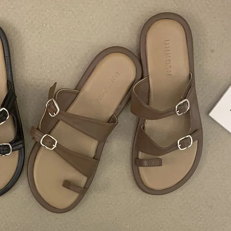 binfenxie  -  Summer Gladiator Women Slippers Fashion Elegant Clip Toe Soft Sole Flats Slides Shoes Ladies Casual Beach Vacation Flip Flop