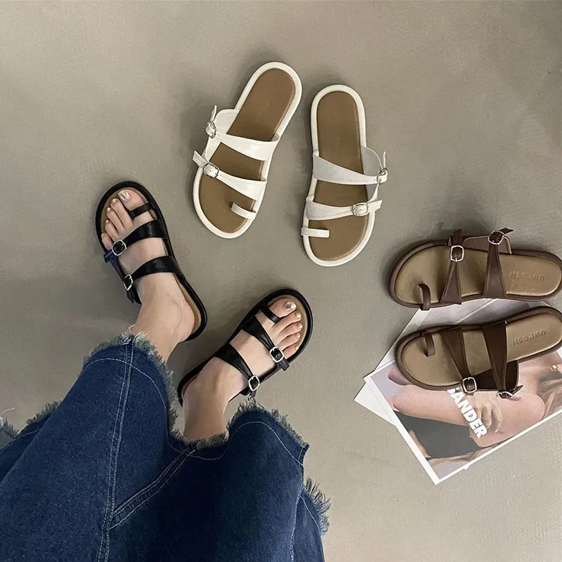 binfenxie  -  Summer Gladiator Women Slippers Fashion Elegant Clip Toe Soft Sole Flats Slides Shoes Ladies Casual Beach Vacation Flip Flop