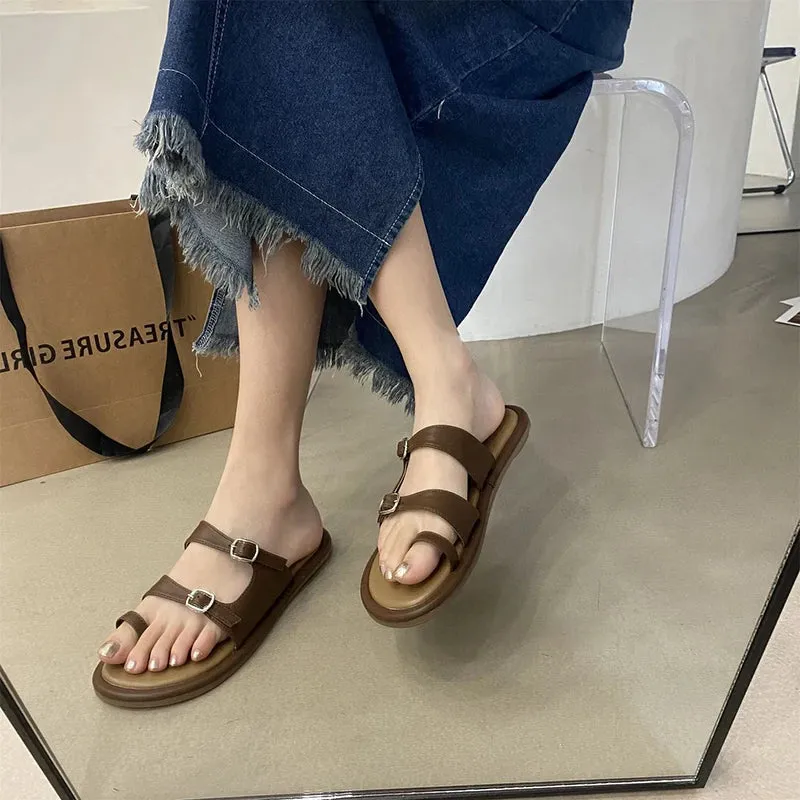 binfenxie  -  Summer Gladiator Women Slippers Fashion Elegant Clip Toe Soft Sole Flats Slides Shoes Ladies Casual Beach Vacation Flip Flop