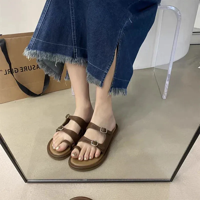 binfenxie  -  Summer Gladiator Women Slippers Fashion Elegant Clip Toe Soft Sole Flats Slides Shoes Ladies Casual Beach Vacation Flip Flop