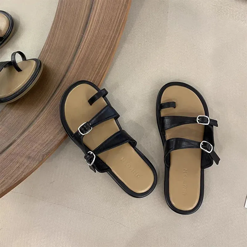 binfenxie  -  Summer Gladiator Women Slippers Fashion Elegant Clip Toe Soft Sole Flats Slides Shoes Ladies Casual Beach Vacation Flip Flop