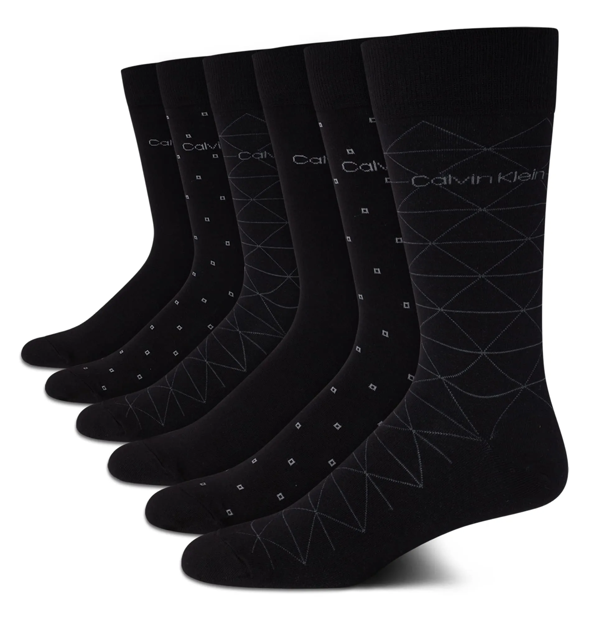 Calvin Klein Men's 6 Pack Mixed Pattern Dress Socks, Size 4-12, Black Assorted