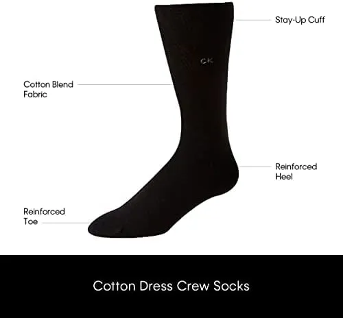 Calvin Klein Men's 6 Pack Mixed Pattern Dress Socks, Size 4-12, Black Assorted