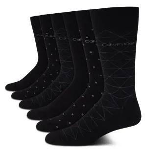Calvin Klein Men's 6 Pack Mixed Pattern Dress Socks, Size 4-12, Black Assorted