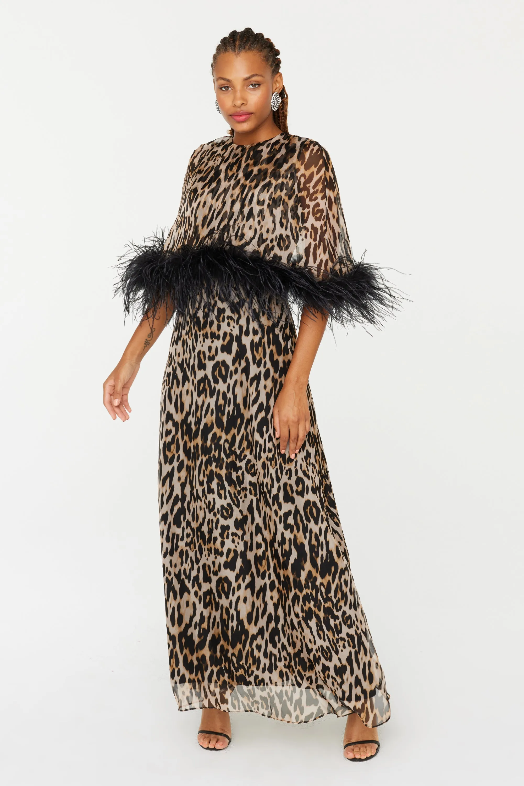 Cecilia Caped Dress w. Feathers