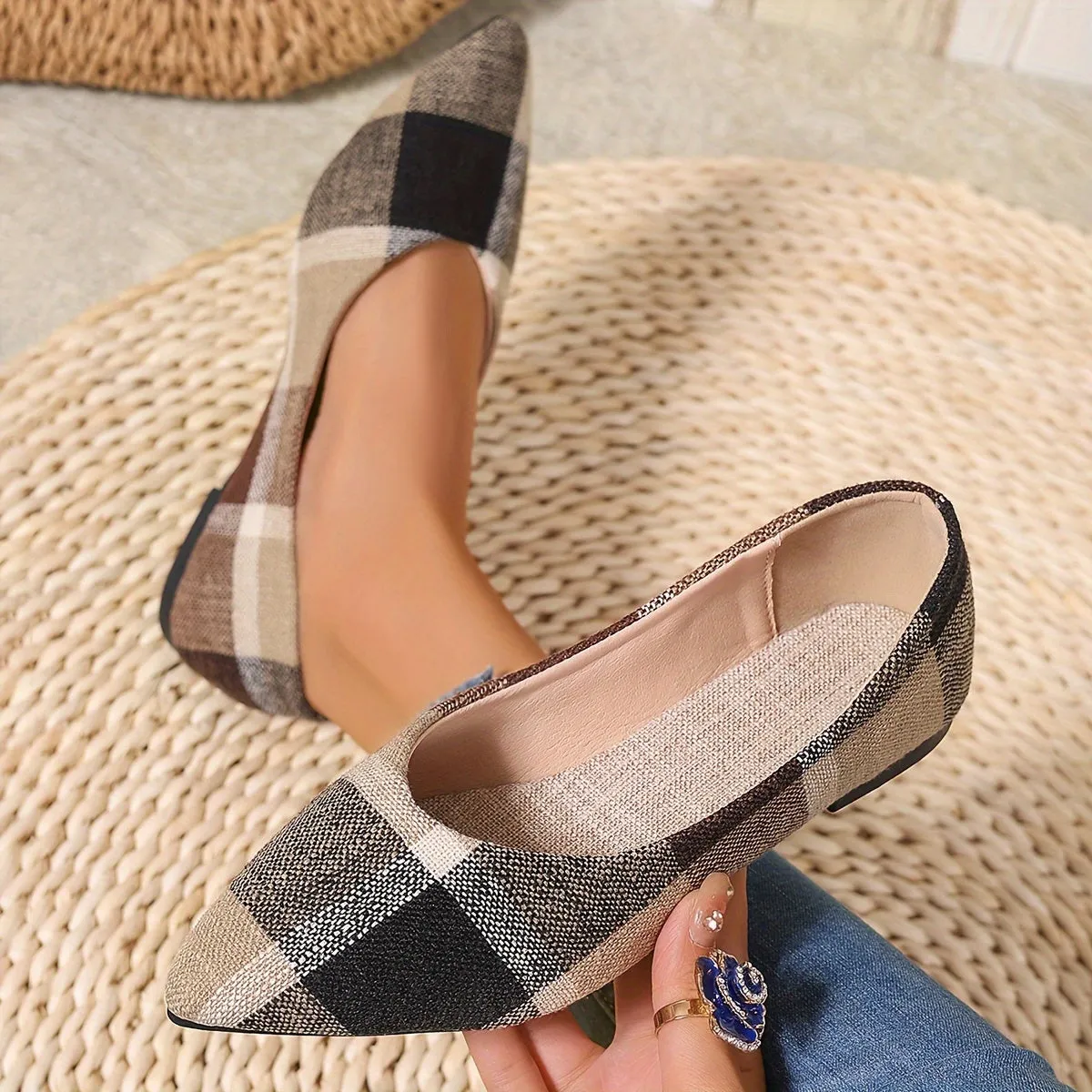 Chique slip-on flats voor dames - comfortabel, lichtgewicht, elegant ruitpatroon