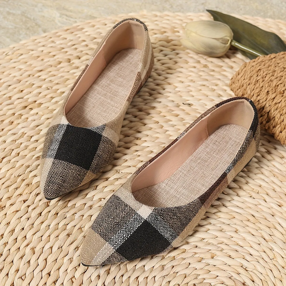 Chique slip-on flats voor dames - comfortabel, lichtgewicht, elegant ruitpatroon