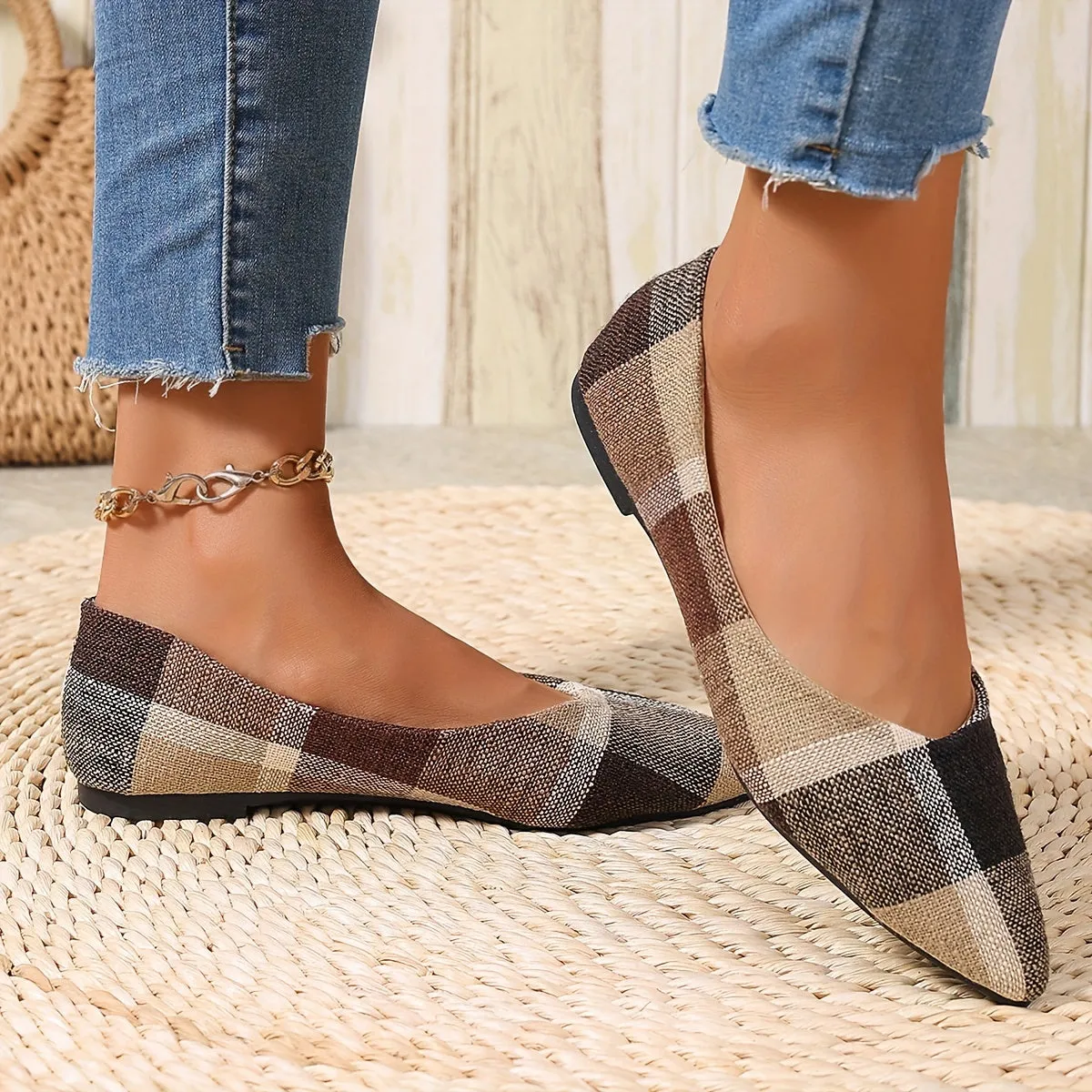 Chique slip-on flats voor dames - comfortabel, lichtgewicht, elegant ruitpatroon