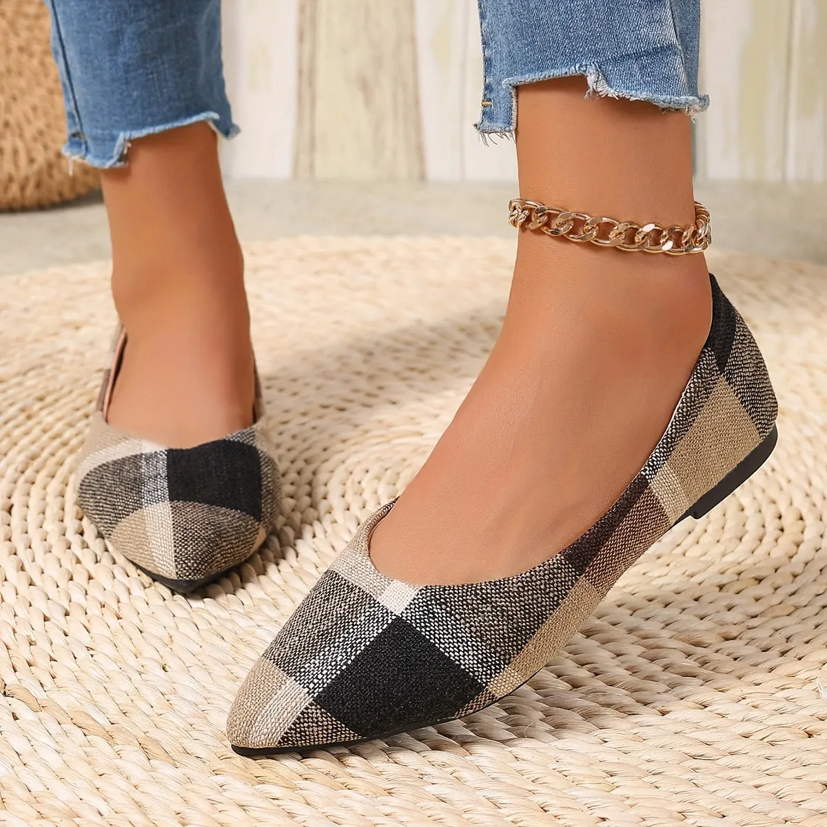Chique slip-on flats voor dames - comfortabel, lichtgewicht, elegant ruitpatroon