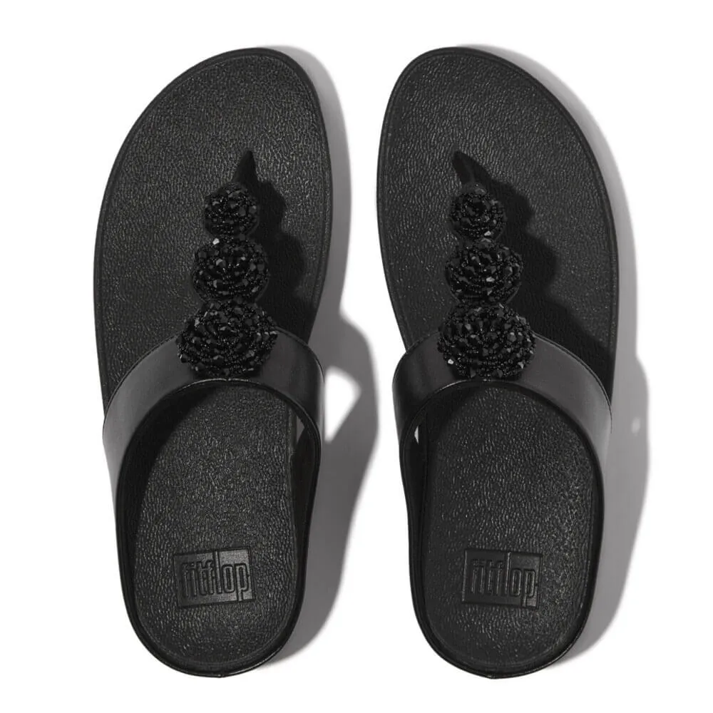 FitFlop Fino Beadie Button Metallic Sandals - Metallic Black