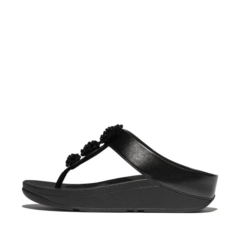 FitFlop Fino Beadie Button Metallic Sandals - Metallic Black