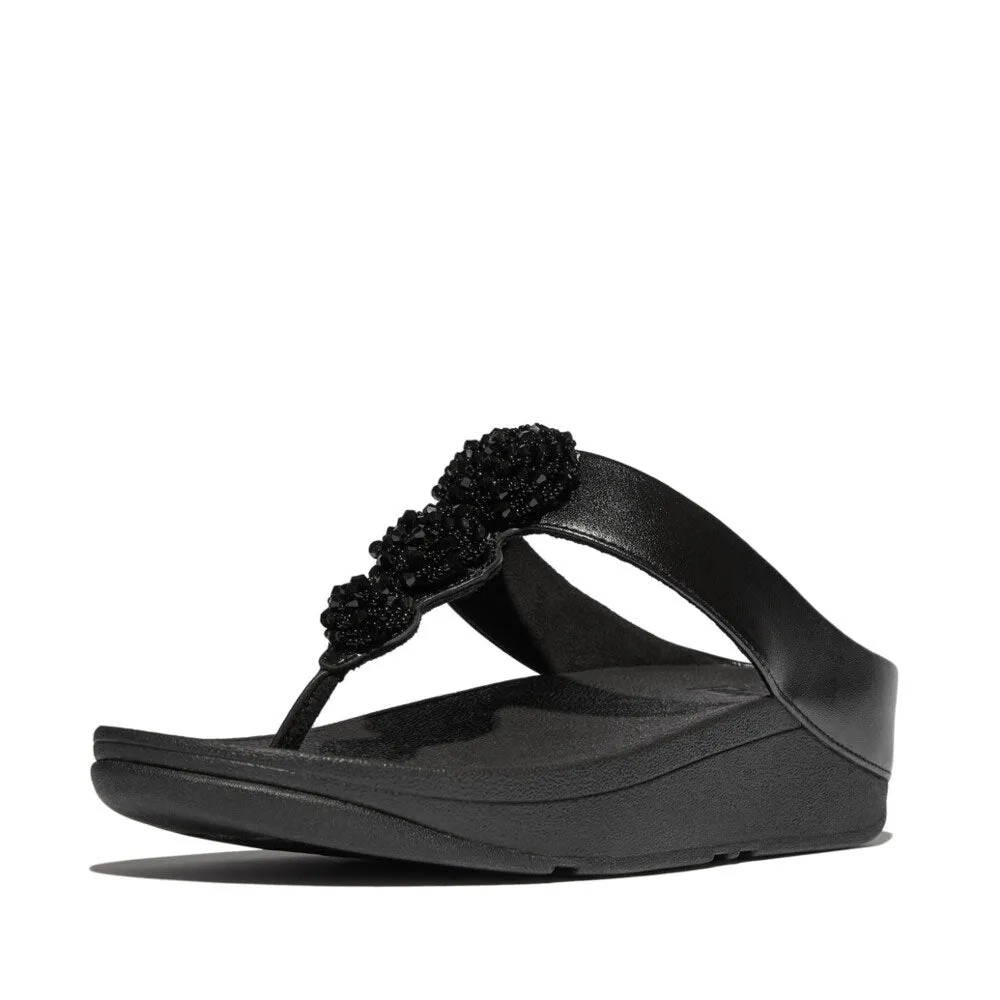 FitFlop Fino Beadie Button Metallic Sandals - Metallic Black