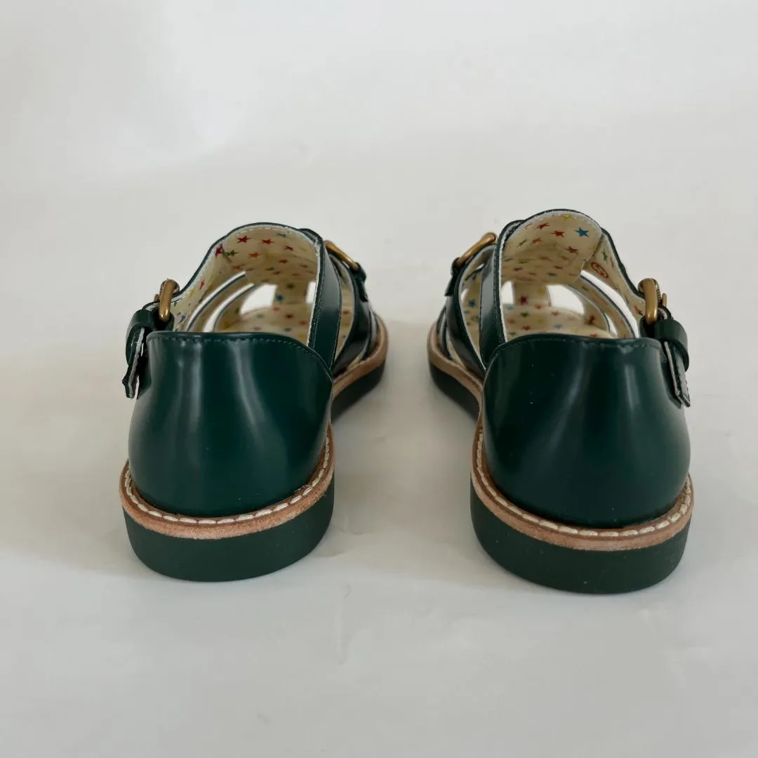 Gucci Green Leather Horsebit Sandals Children, size 27