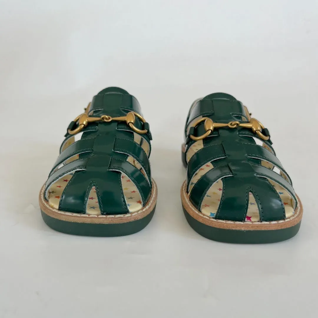 Gucci Green Leather Horsebit Sandals Children, size 27