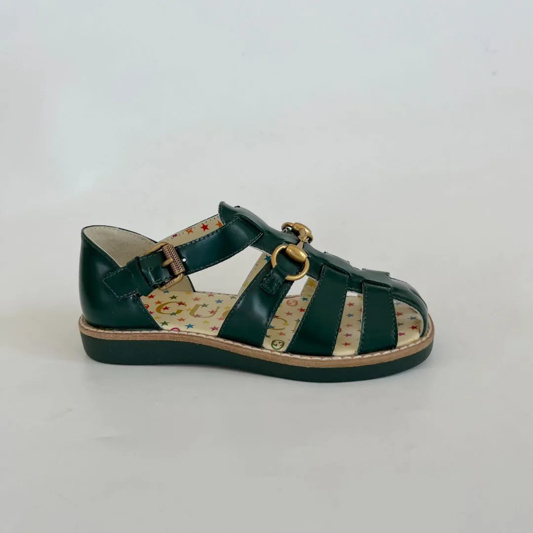 Gucci Green Leather Horsebit Sandals Children, size 27