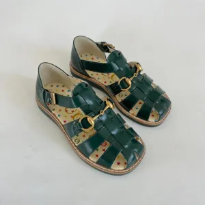 Gucci Green Leather Horsebit Sandals Children, size 27