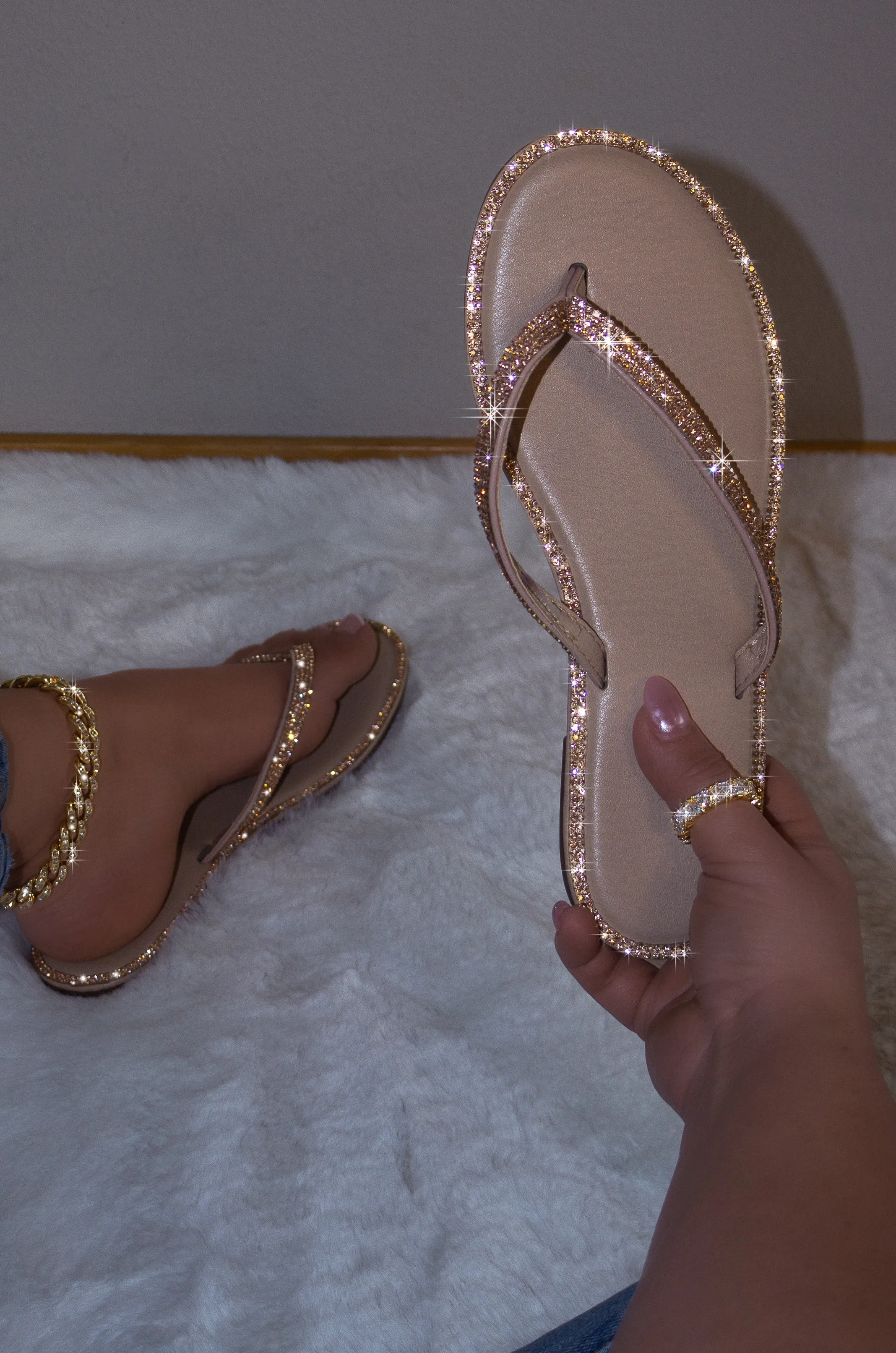 Haiti - Embellished Thong Flat Sandals, Rhinestone Detailing & Rounded Toe, Stylish Summer Footwear, Lightweight & Comfortable for Everyday Wear