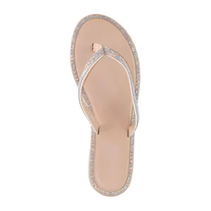 Haiti - Embellished Thong Flat Sandals, Rhinestone Detailing & Rounded Toe, Stylish Summer Footwear, Lightweight & Comfortable for Everyday Wear
