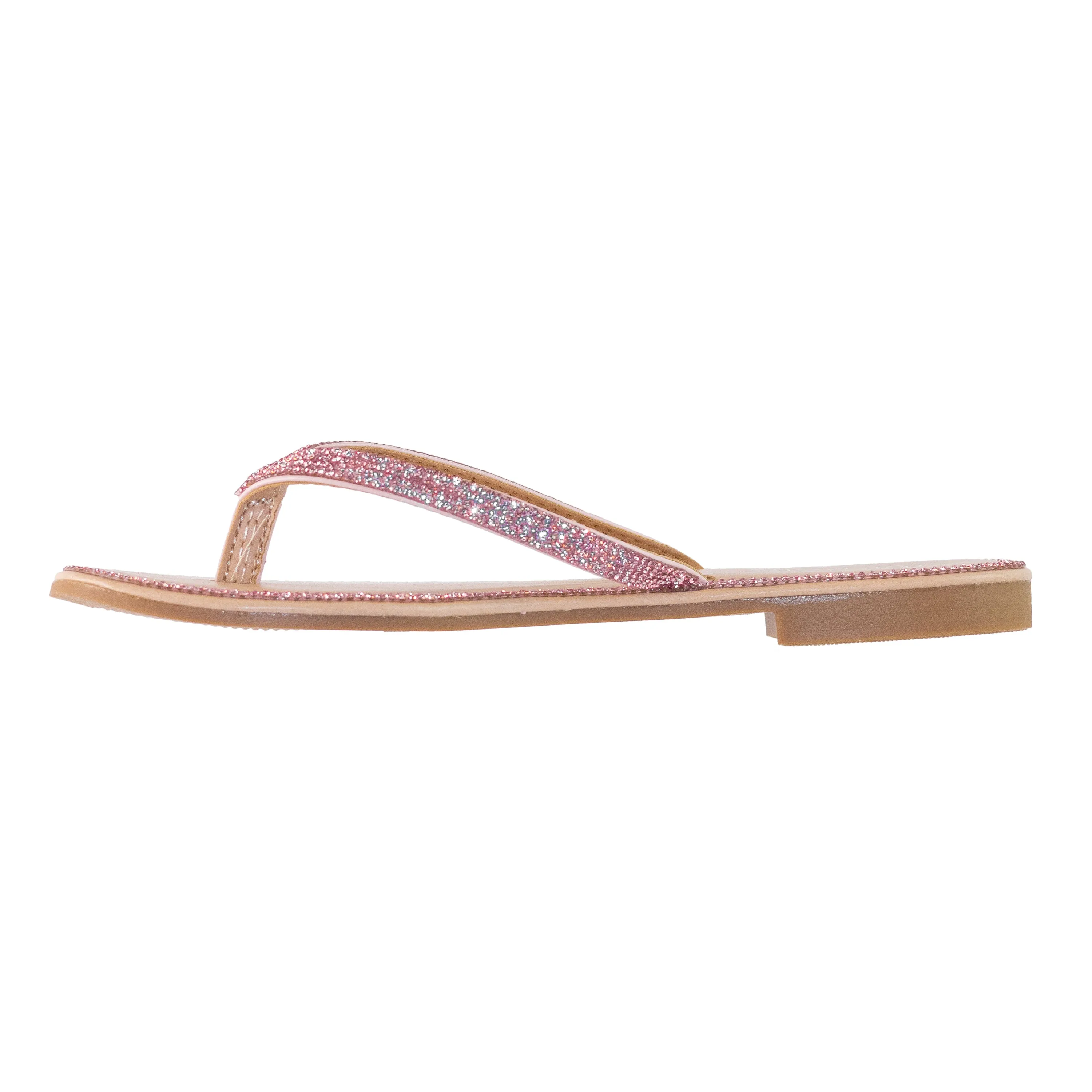Haiti - Embellished Thong Flat Sandals, Rhinestone Detailing & Rounded Toe, Stylish Summer Footwear, Lightweight & Comfortable for Everyday Wear