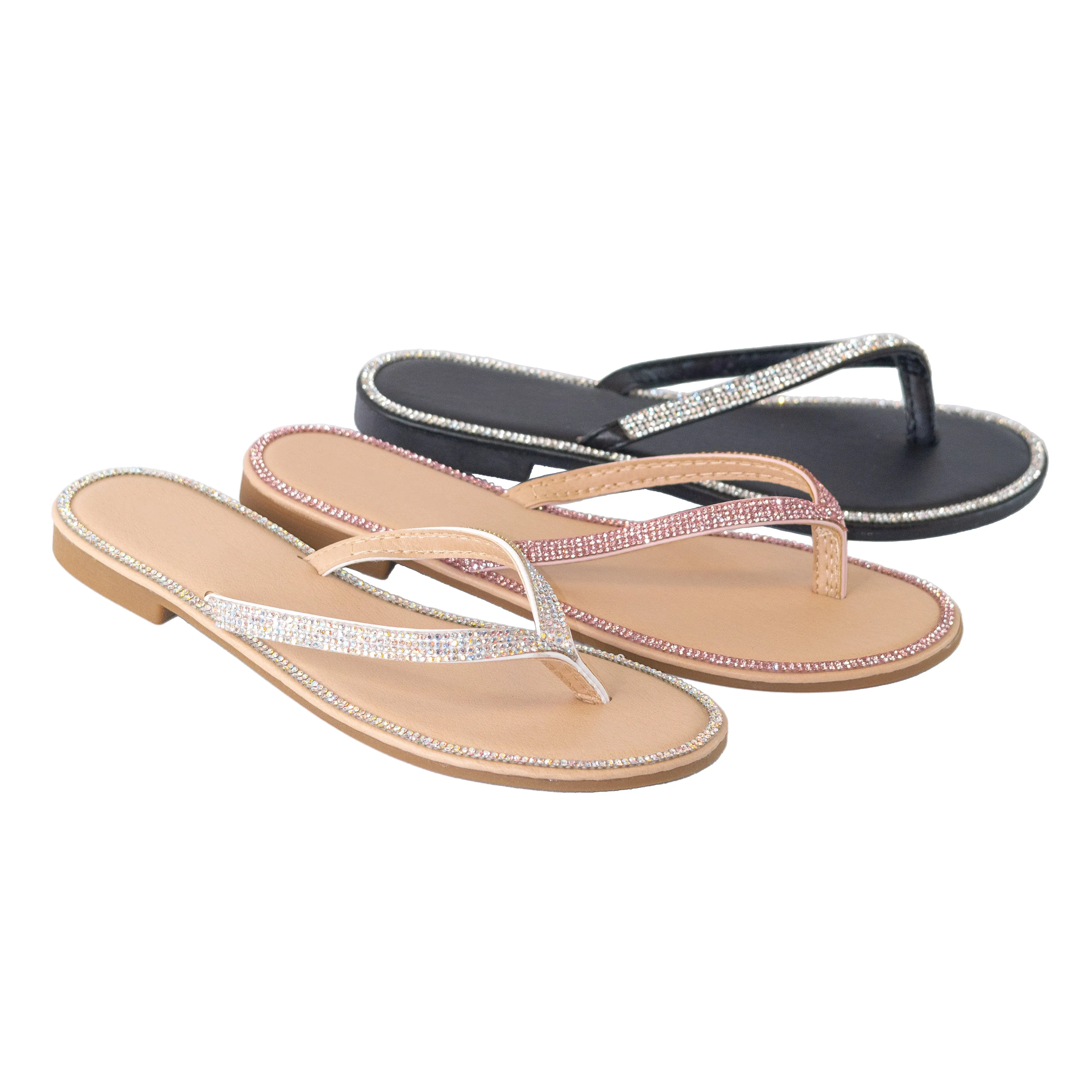 Haiti - Embellished Thong Flat Sandals, Rhinestone Detailing & Rounded Toe, Stylish Summer Footwear, Lightweight & Comfortable for Everyday Wear