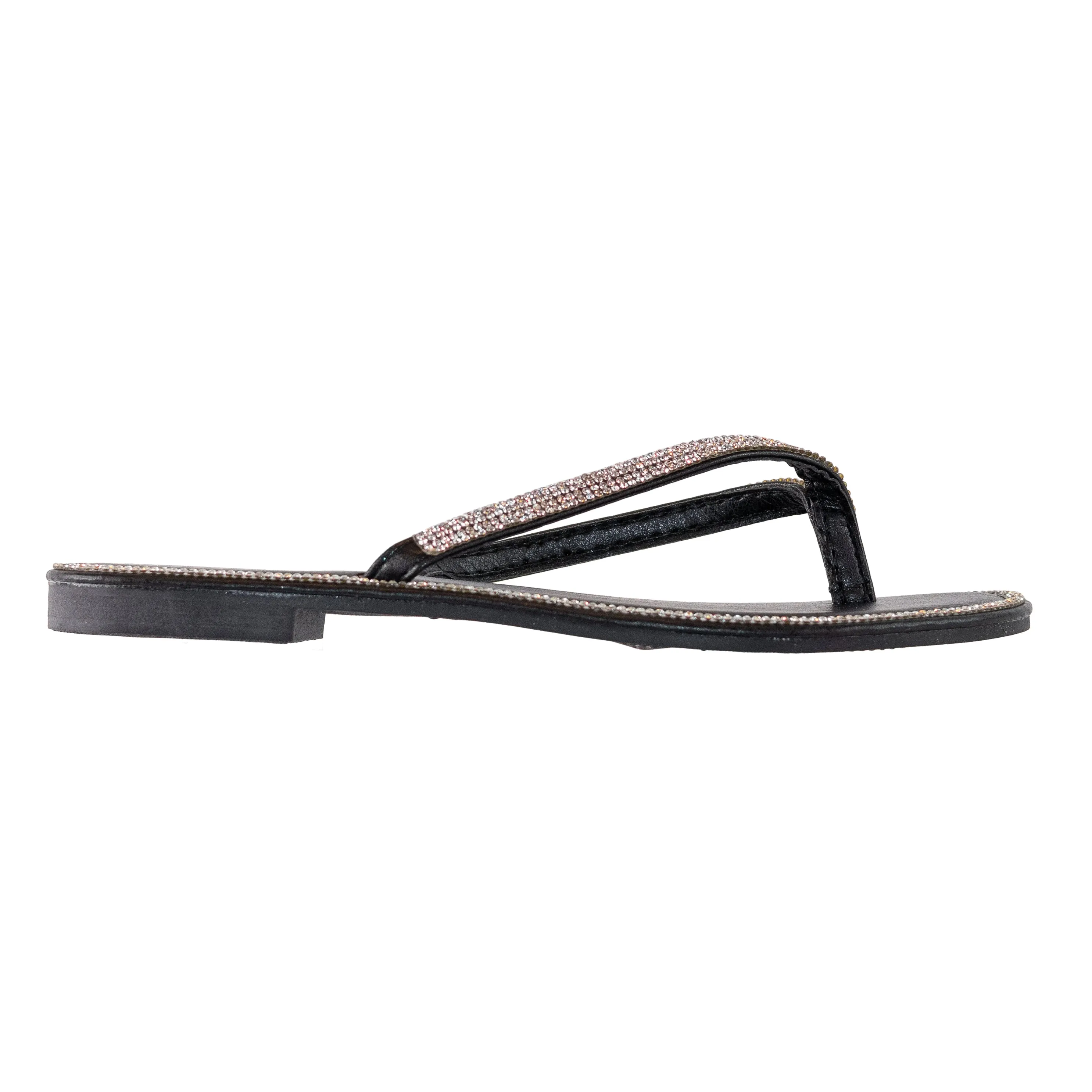 Haiti - Embellished Thong Flat Sandals, Rhinestone Detailing & Rounded Toe, Stylish Summer Footwear, Lightweight & Comfortable for Everyday Wear