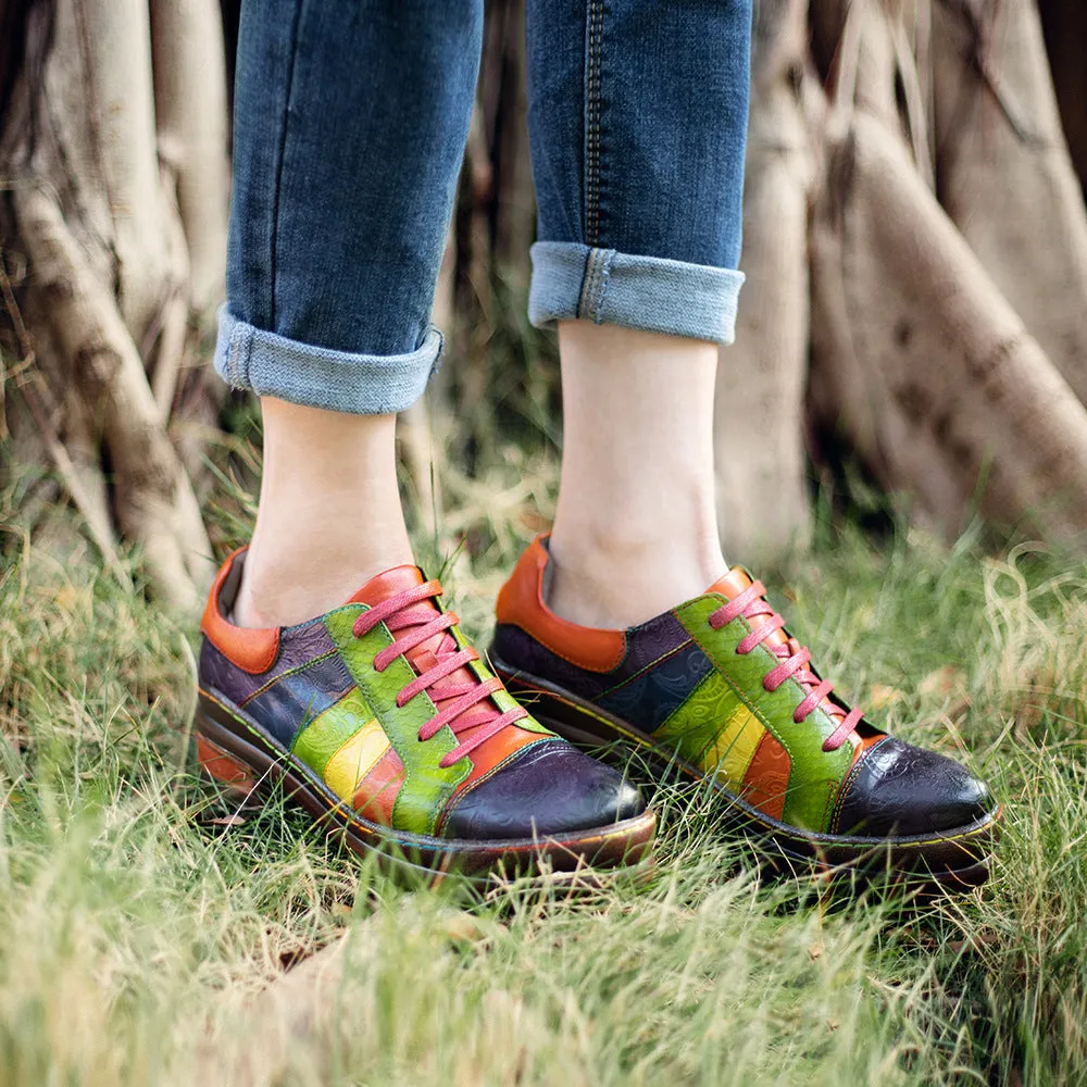 Hand-polished Colored Splicing Spring Leather Women's Shoes