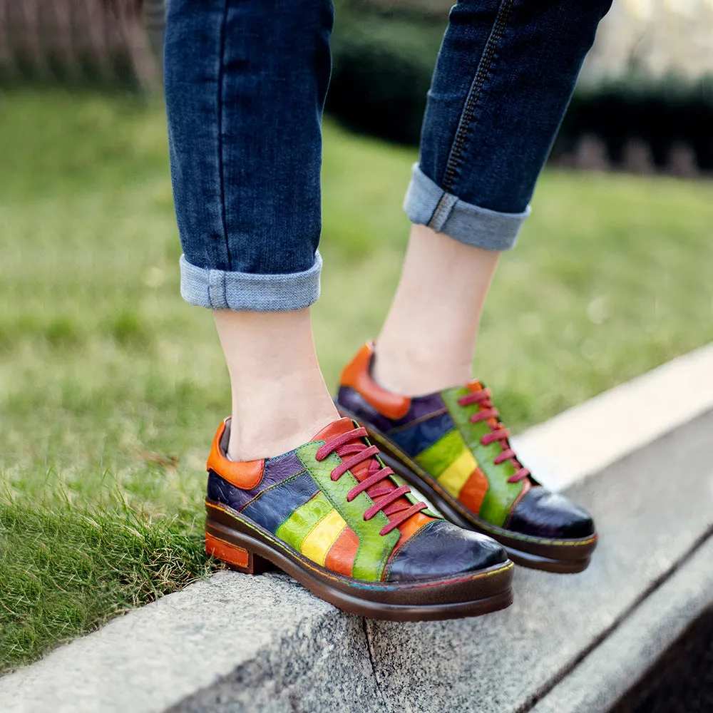 Hand-polished Colored Splicing Spring Leather Women's Shoes