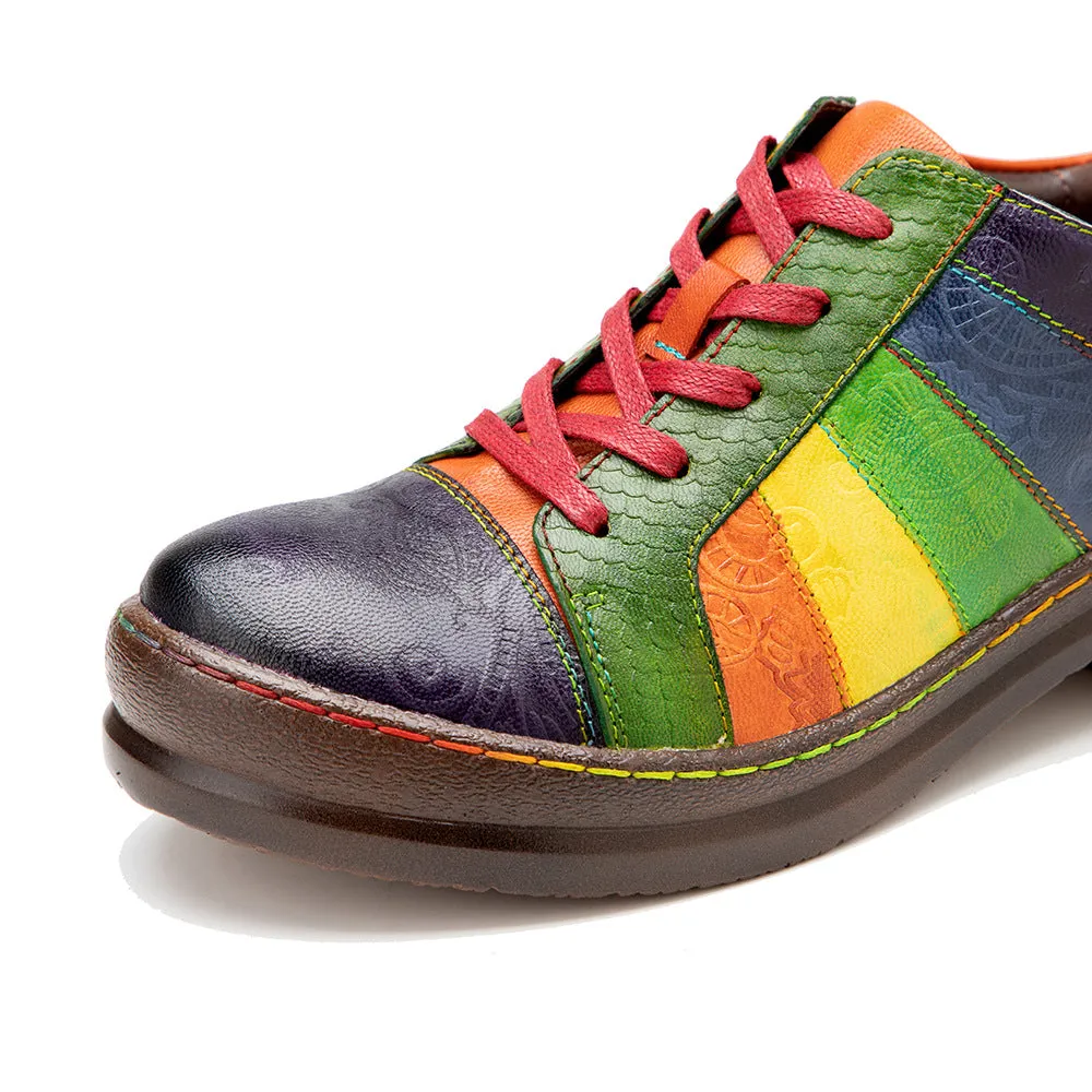 Hand-polished Colored Splicing Spring Leather Women's Shoes