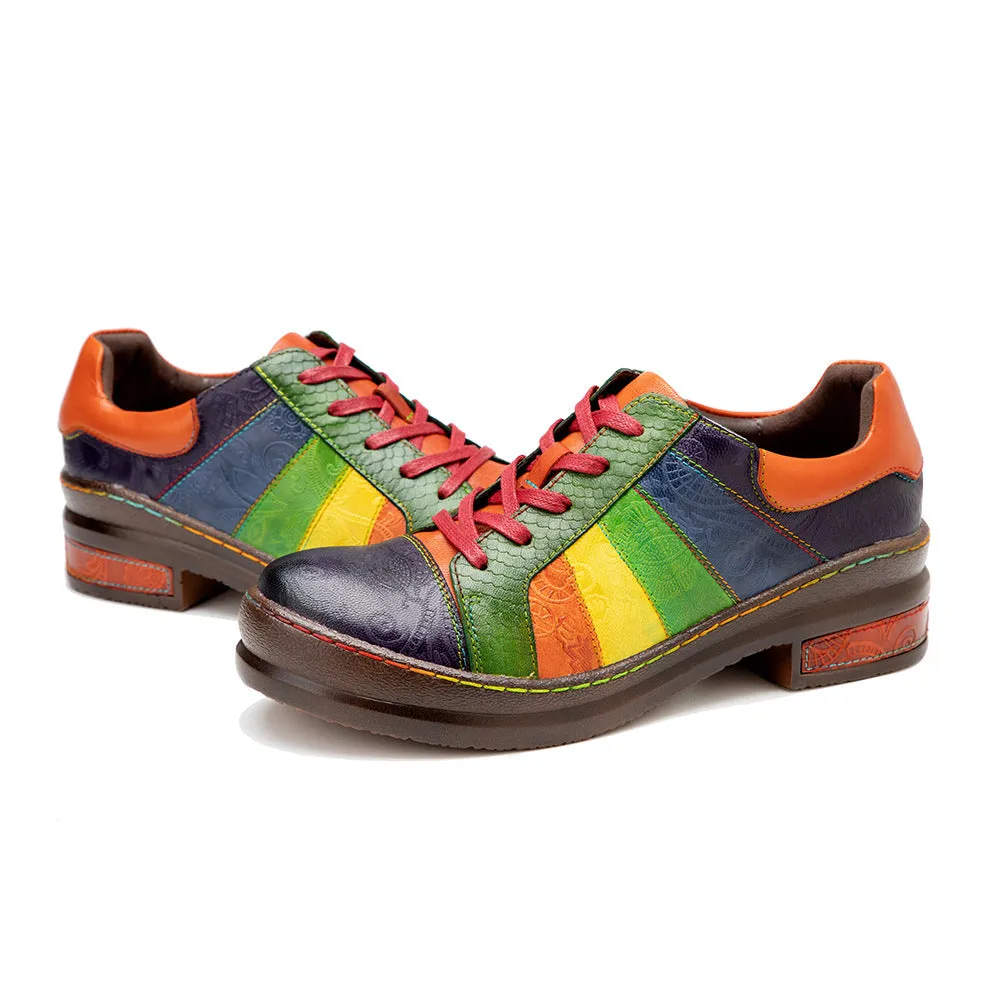 Hand-polished Colored Splicing Spring Leather Women's Shoes