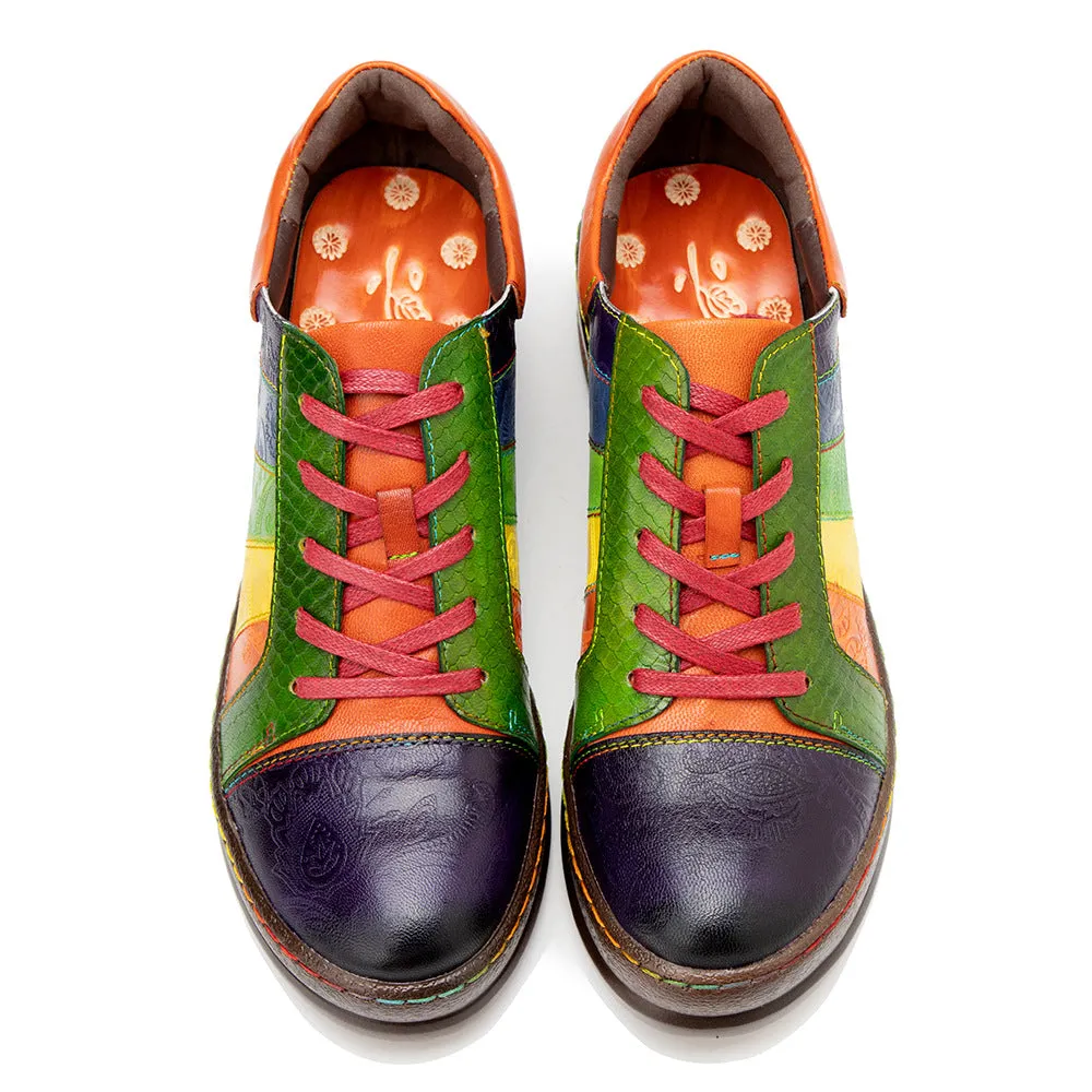 Hand-polished Colored Splicing Spring Leather Women's Shoes