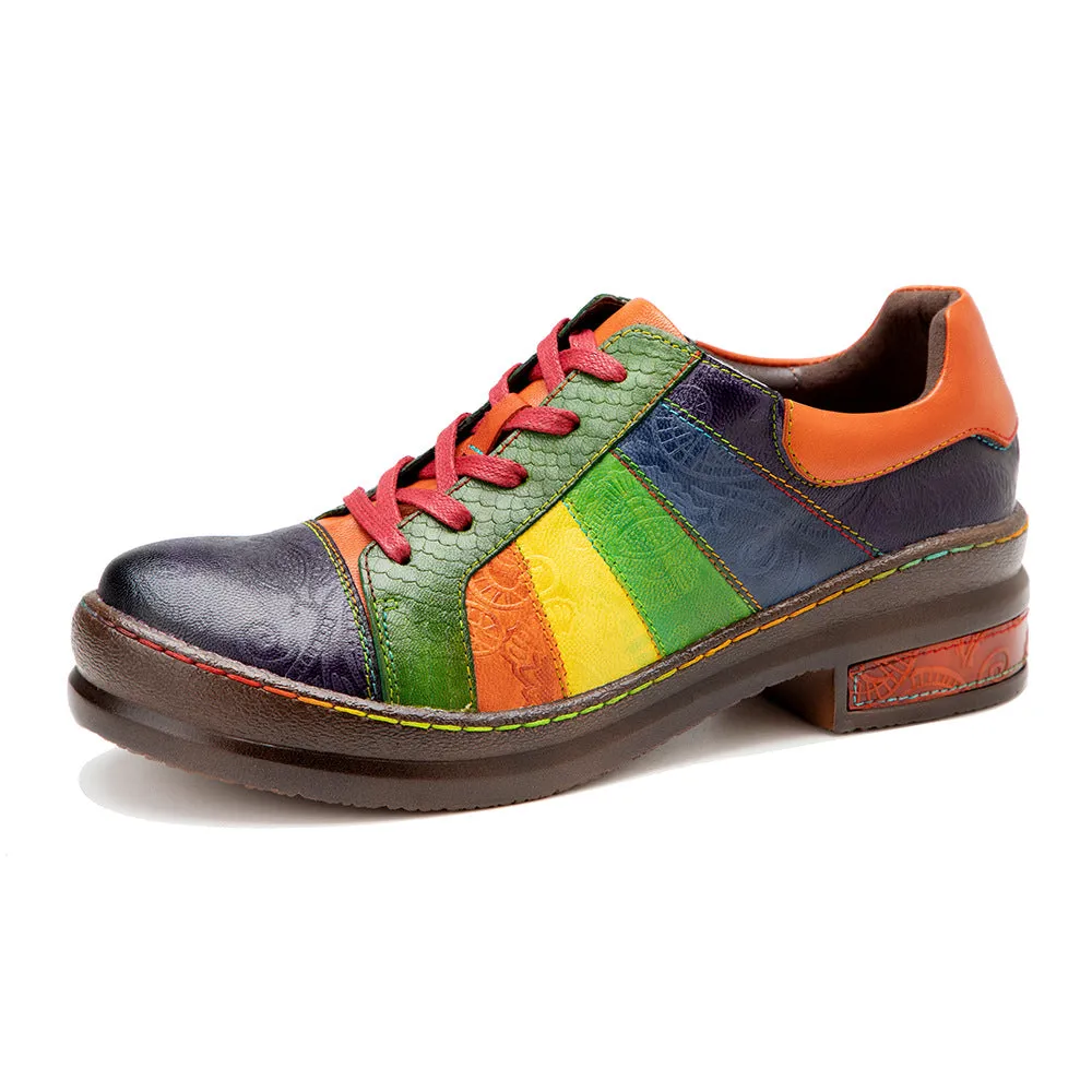 Hand-polished Colored Splicing Spring Leather Women's Shoes