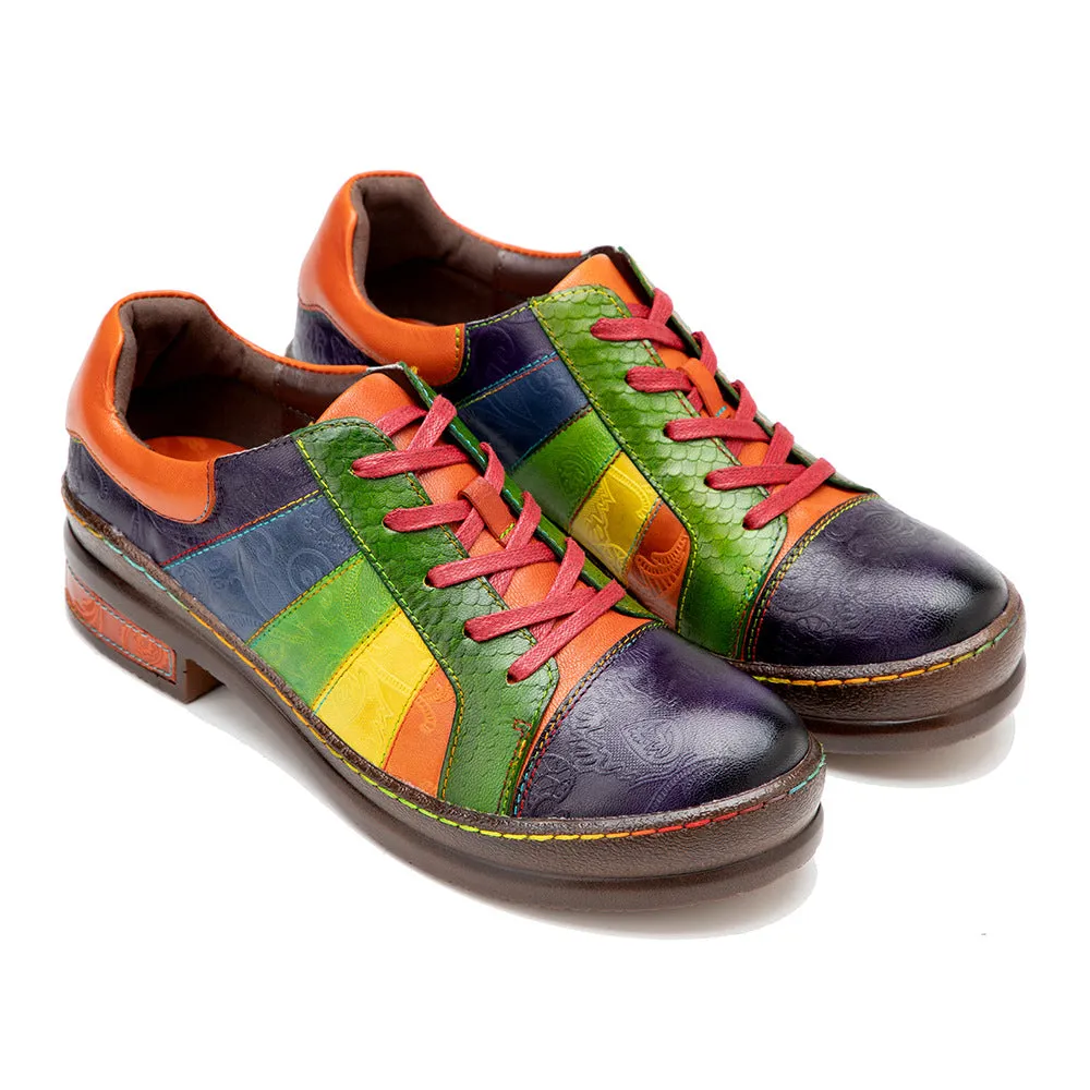 Hand-polished Colored Splicing Spring Leather Women's Shoes