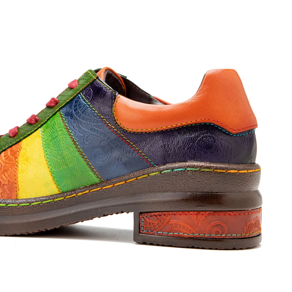 Hand-polished Colored Splicing Spring Leather Women's Shoes