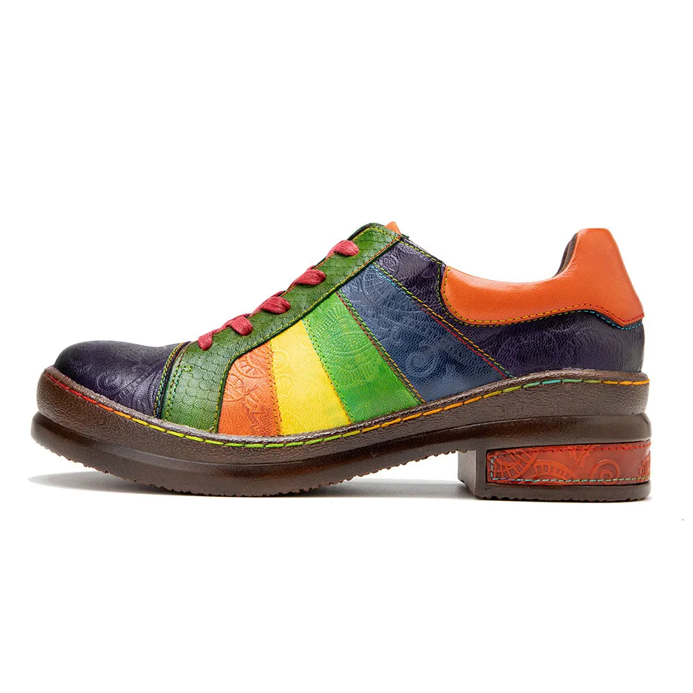 Hand-polished Colored Splicing Spring Leather Women's Shoes