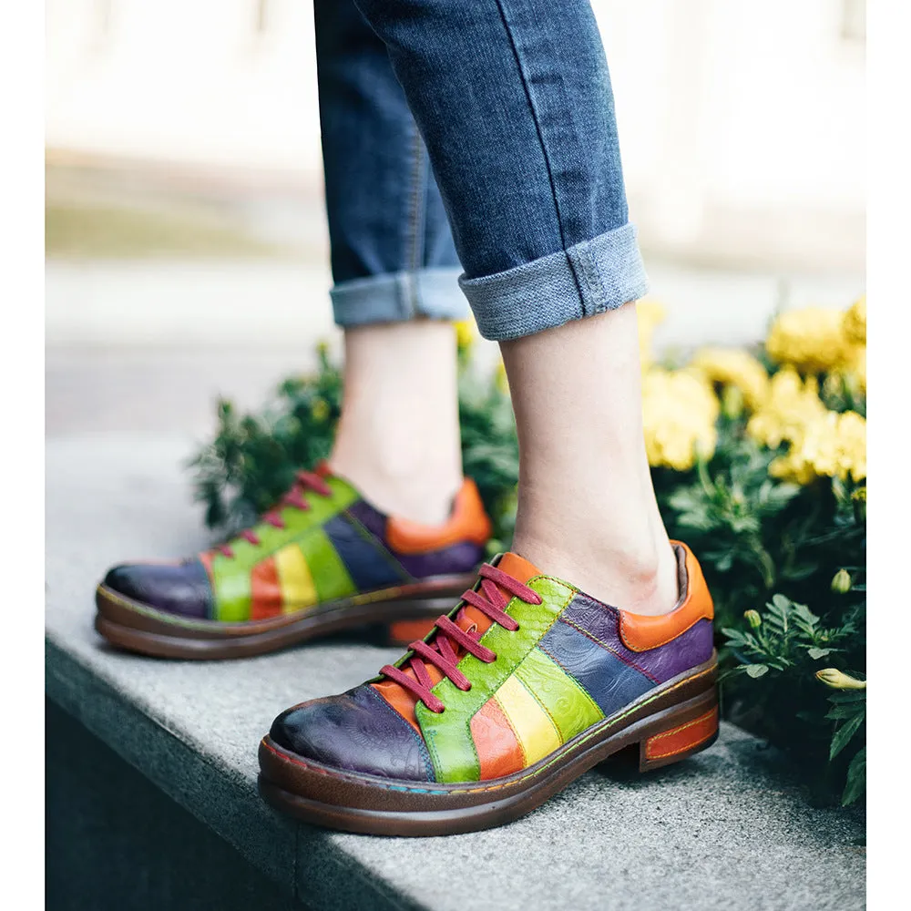 Hand-polished Colored Splicing Spring Leather Women's Shoes