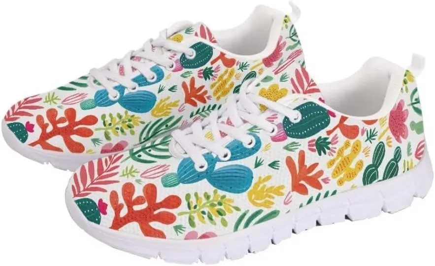 Jeiento Athletic Running Shoes for Women Girls Floral Lightweight Walking Shoes Fashion Sneakers for Men Tennis Shoes Breathable Mesh Gym Sports Shoes